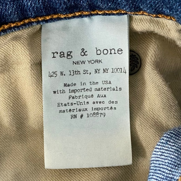 Rag & Bone Dre Raw Hem Mid-Rise Skinny Boyfriend Jeans in Coopers Blue - Size 28 - Picture 10 of 12